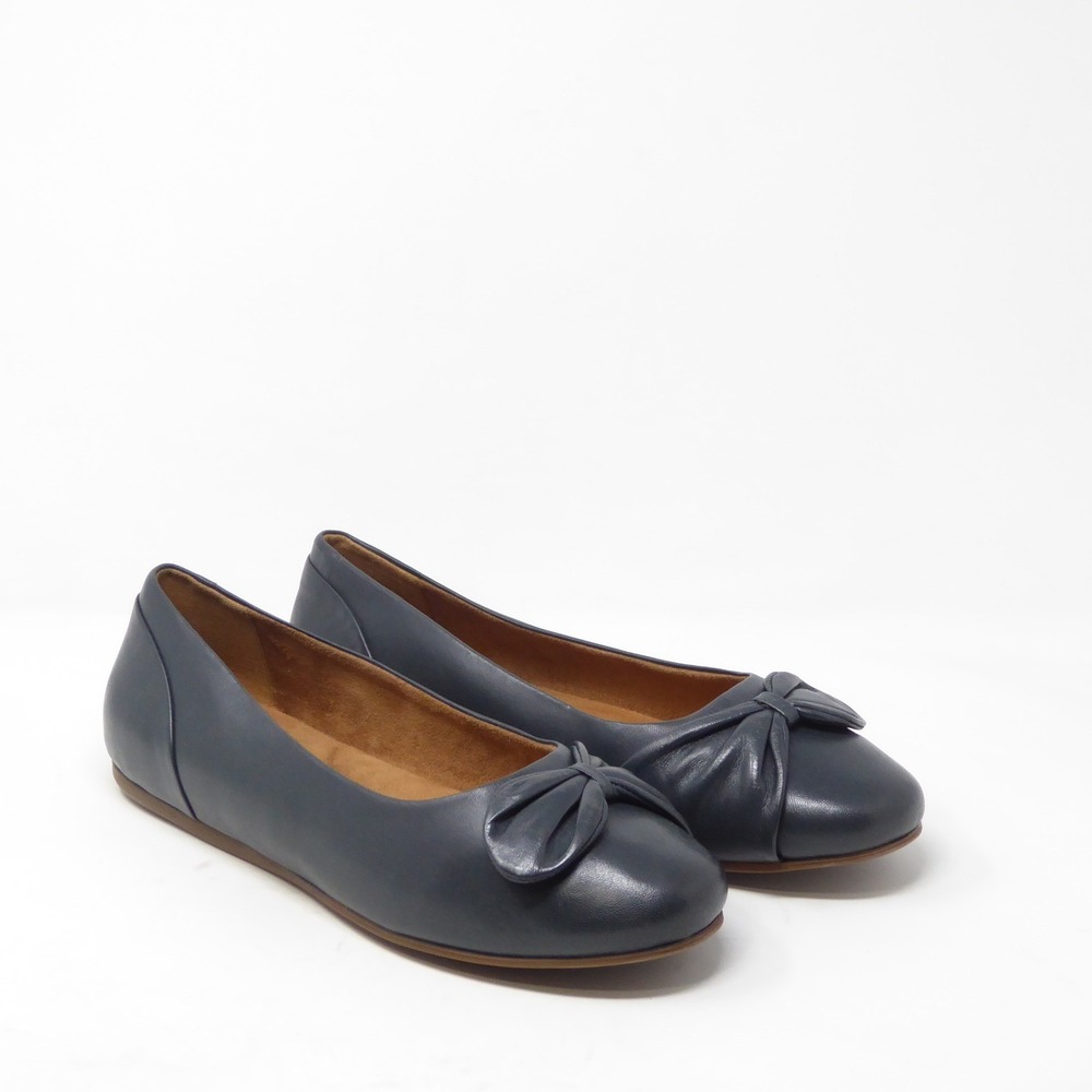 NEW SoftWalk Womens Sofia Ballet Flats Dark Green Leather Bow Accent 11 W Wide